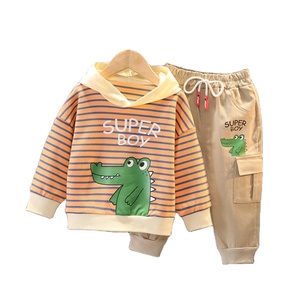 Wholesale Clothing Mmarket Boys Khaki <b>Pants</b> Toddler Cartoon Striped Hoodie Sets - Product Image 1
