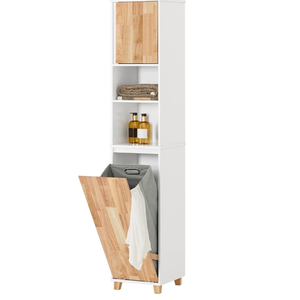 Armoire <span class=keywords><strong>de</strong></span> <span class=keywords><strong>salle</strong></span> <span class=keywords><strong>de</strong></span> <span class=keywords><strong>bain</strong></span> couleur chêne avec panier à linge, portes d'armoire et 2 étagères, adaptée à la <span class=keywords><strong>salle</strong></span> <span class=keywords><strong>de</strong></span> <span class=keywords><strong>bain</strong></span>. - Product Image 1