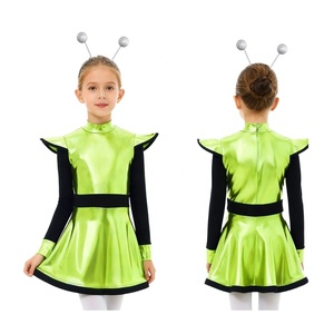 Disfraz de alienígena para niñas de 6 a 16 años, vestido metálico con pantalones cortos incorporados y diadema a juego para disfraces temáticos de danza lírica y jazz - Product Image 5
