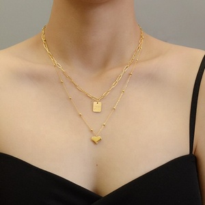 น่ารัก Party สแตนเลสสตีลหัวใจและจี้รูปสี่เหลี่ยมผืนผ้า Double Layer สร้อยคอ - Product Image 6