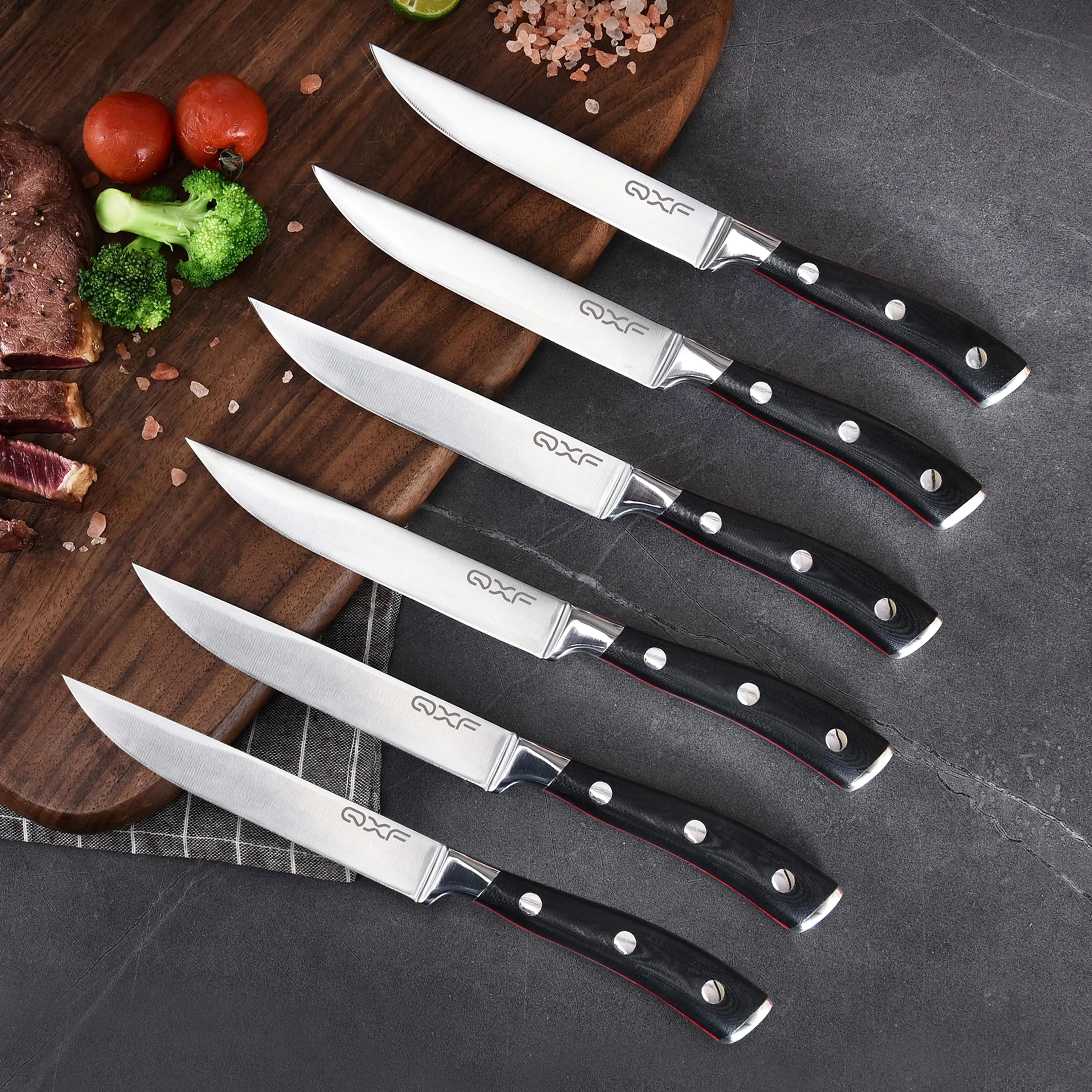 Couteau à Steak en acier 1.4116 allemand à haute teneur en carbone 6 pièces ensemble de couteaux à Steak Ultra Sharp Full Tang avec poignée G10