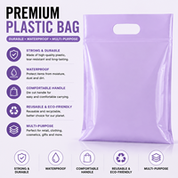 Sac de courses en plastique violet brillant avec poignée découpée, imperméable, durable, réutilisable pour vêtements, cosmétiques, cadeaux, emballage de détail