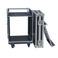Flight case professionnel en aluminium sur mesure, antichoc, à trois portes, avec deux bureaux latéraux et support pour table de mixage