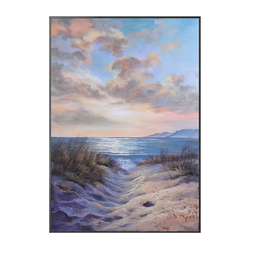 Pintura oilpintura personalizada pintada à mão, paisagem realista, praia, pôr do sol, pintada à mão, arte de parede extra grande