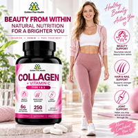 Comprimés de collagène marin hydrolysé antioxydant OEM avec vitamine C, complément oral pour la beauté, soin de la peau, des cheveux et des ongles pour adultes, 250 comprimés