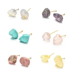 wholesale natural crystal stone stainless steel 18k gold earring for women gemstone jewelry crystal turquoise earrings ear stud