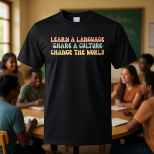 Aprende un idioma, comparta una cultura, cambie el mundo, camiseta - Product Image 3