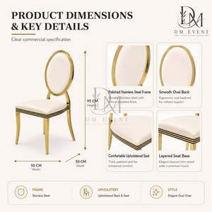 Chaise de mariage élégante et simple à dossier ovale en acier inoxydable doré avec coussin blanc pour événements de mariage et banquets - Sièges pour événements - Product Image 5
