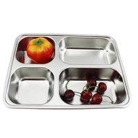 Plateau repas en acier inoxydable à 4 compartiments, assiette à nourriture, assiette à déjeuner, assiette pour enfants, vaisselle