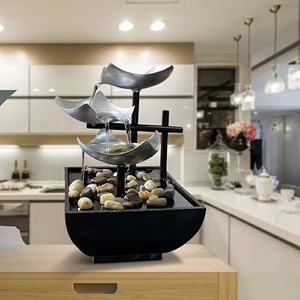 Indoor 3 Tier Relaxation Tabletop Fountain, Automatic Pump with Natural River Rocks and Reflctive Lighting - Product Image 3