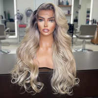 Rambut Manusia Eropa 100% untuk Wig Yahudi dengan Lace Top, Warna Balayage untuk Wig Kosher Big Wave untuk Wanita, Kualitas 12A Mewah