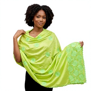 Green <b>Chiffon</b> Embroidered Shawl Floral Rhinestone Women's <b>Scarf</b> Daily Wear India Pakistan Ethnic Style 2.2m by 1.1m - Product Image 1