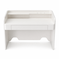 Coiffeuse moderne minimaliste en bois crème avec miroir éclairé, hauteur réglable, pliable, rangement maquillage pour chambre et salon