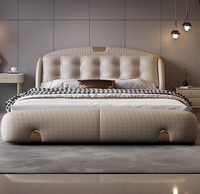 Lit de Luxe Moderne en Cuir Véritable avec Tête de Lit Réglable et Sommier, Grand Lit King Size Élégant avec Rangement Intégré pour Chambre Parentale Haut de Gamme