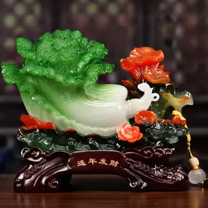 Chinese Traditionele Fengshui Poly Hars Home Decoratie Sculptuur Jade Materiaal Grote Chinese Kool Sculptuur