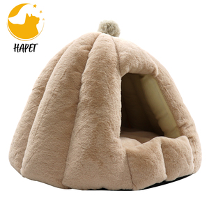 Uyku yatak mağarası yuvarlak kulübesi yarı kapalı kediler peluş kabak şekilli pamuk sıcak sevimli soğuk dayanıklı kedi veya köpek yatağı - Product Image 4