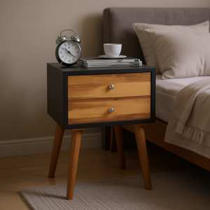 Mesa de Noche Moderna de Mediados de Siglo, de Madera, con 2 Cajones, Mueble Multiusos para Dormitorio - Product Image 2