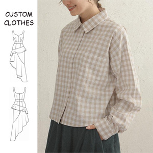 OEM Casual manica lunga girocollo Vintage top camicette all'ingrosso su misura <span class=keywords><strong>di</strong></span> cotone <span class=keywords><strong>lino</strong></span> <span class=keywords><strong>femminile</strong></span> camicie per donna Plaid - Product Image 1