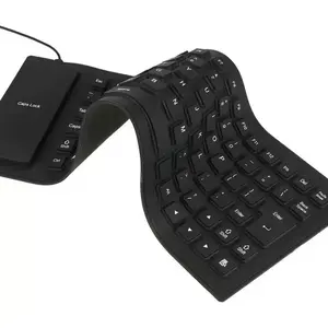 Flexible Roll-Up Silicone USB Wired <b>Keyboard</b> With Wrist Support For <b>Tablet</b>, Spill Resistant Mini Membrane Design, Black - Product Image 5