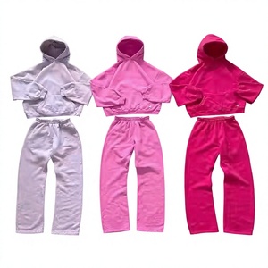 Ensemble de survêtement vintage unisexe décontracté 2 en 1, pantalon de survêtement à manches longues avec capuche, couleur unie, fermeture à cordon, coupe ample, vêtements d'hiver - Product Image 1