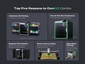 Imprimante 3D FDM automatique K2 originale, volume d'impression 260*260*260mm, connectivité USB, prend en charge le matériau PLA, garantie 1 an - Product Image 3