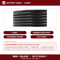Câble de soudure 6 AWG, fil torsadé, 3 m rouge, 3 m noir, isolé en caoutchouc, pour applications solaires, VR, voitures, bateaux