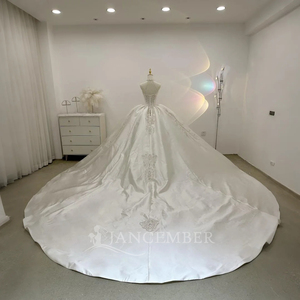 Vestido de Novia de Satén de Lujo, Estilo Princesa, con Mangas Largas, Escote en V, Modelo Lsjj11 - Product Image 2