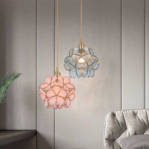 Creative Brass Glass Pendant Light Minimlistic Flower Shape Switch Control Kids Room <b>Bedside</b> Dining Room 3000K Warm <b>White</b> AC - Product Image 4
