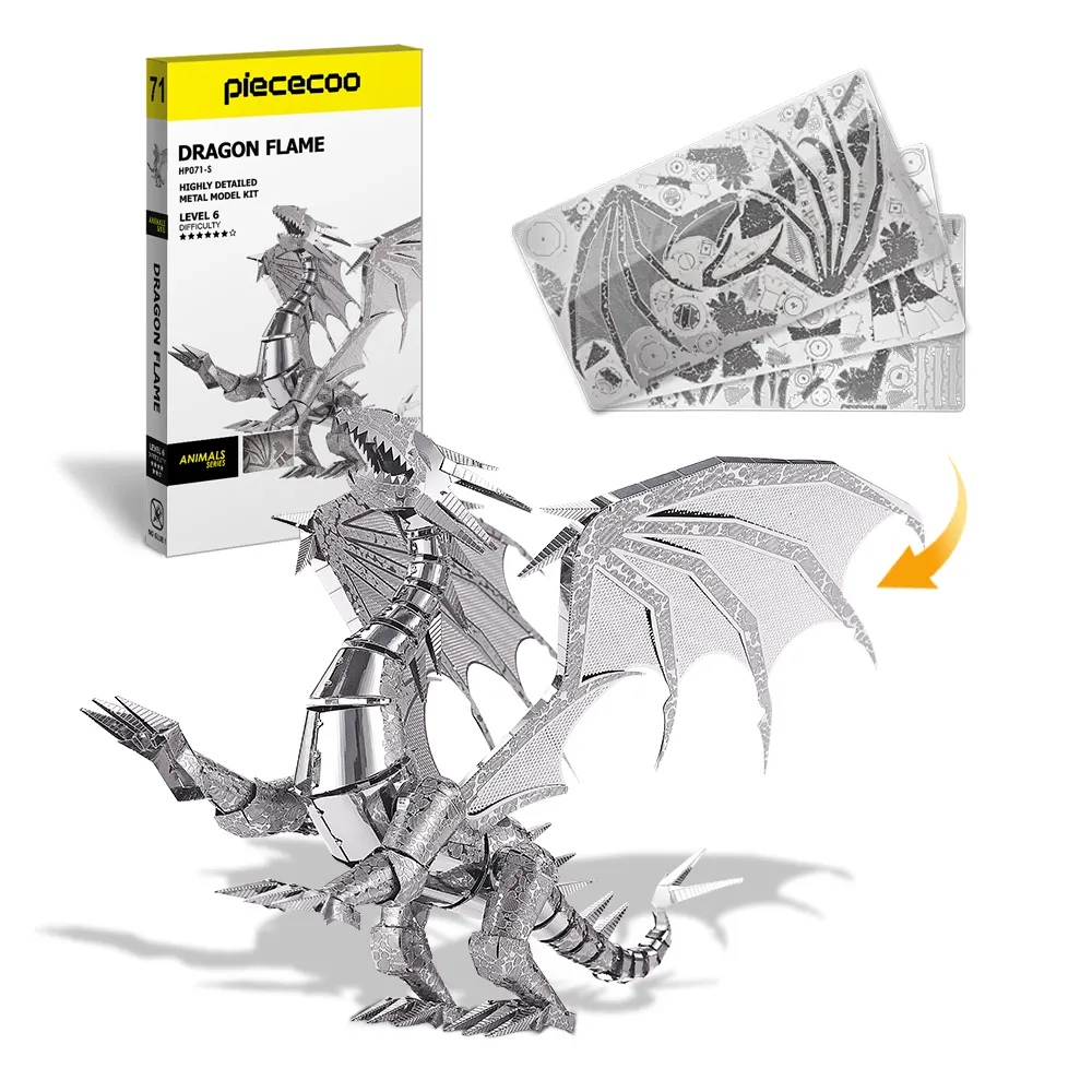 Piececool DRAGON FLAME Animals DIY Dinosaur Toys Metal Gigures 3D Metal Puzzle for adults