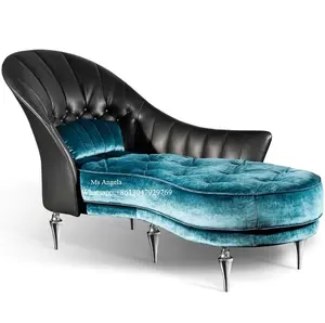 Ucuz İtalyan tasarım modern mavi deri şezlong kanepe alt püsküllü inek derisi deri düğün şezlong sandalyeler kapalı