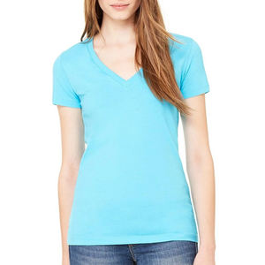 Camisetas ajustadas cómodas a la moda para mujer de alta calidad de las exportaciones reales del Fabricante Mayorista de Bangladesh camisetas con cuello en V impresas personalizadas - Product Image 1