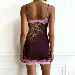 Robe nuisette sexy moulante en dentelle patchwork pour femme, style lingerie, vêtement de nuit - Product Image 2