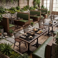 Tables et chaises carrées en bois massif de noyer vintage, mobilier romantique pour restaurants pour couples