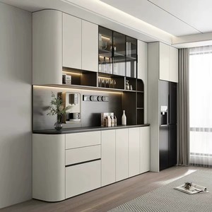 Custom Made Stainless Steel Sideboard With Glass Display Cabinet Integrated <b>Kitchen</b> <b>Storage</b> <b>Unit</b> For Living Room - Product Image 1