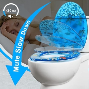 <span class=keywords><strong>Abattant</strong></span> de toilettes en résine allongé à fermeture douce, déverrouillage rapide, effets 3D, robuste avec couvercle en coquillages bleus, sièges en acrylique - Product Image 4