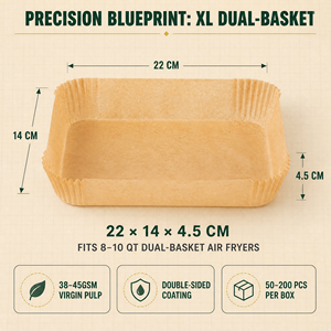 Directo de Fábrica: Forros Desechables Antiadherentes de Papel de Pergamino para Freidora de Aire Rectangular de 8.5 Pulgadas, Cesta Doble, 38gsm, Revestimiento de Doble Cara - Product Image 2
