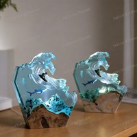 Lampe en résine époxy 3D artisanale en forme de vague de surf, lumière ambiante LED en résine, thème surf océanique, lampe de chevet décorative