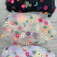 Kain Organza Tulle Bordir Baru 2026, Kain Jala Voile Tulle Berbunga 3D Warna-warni untuk Gaun Rok