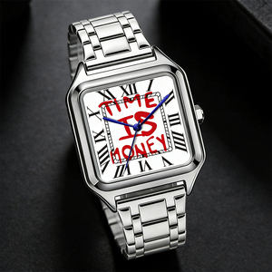 Reloj de Pulsera para Hombre TIME IS MONEY, de Acero Inoxidable, con Esfera Cuadrada, de Lujo, para Negocios, con Números Romanos, de Cuarzo, Resistente al Agua - Product Image 1