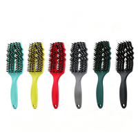 Brosse démêlante multi-couleurs en ABS à six griffes, design incurvé et ventilé, pour cheveux secs et humides