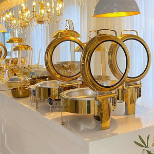 새로운 스타일 스테인레스 스틸 6L 골드 라운드 뷔페 장비 차핑 접시 음식 따뜻한 요리 홈 레스토랑 호텔 뷔페 부품 - Product Image 2