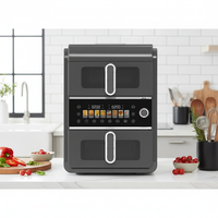 Peralatan Dapur Baru Penggorengan Udara Digital Listrik Warna Abu-abu Prancis Kapasitas Besar 10L Persegi Mewah Bertumpuk Ganda Tanpa Minyak