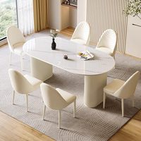 Cremefarbener Esstisch mit Sinterstein-Platte Hochwertiges Modernes Esszimmer-Set Einfacher Designer-Ellipsen-Esstisch zum Verkauf