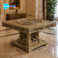 Table basse de luxe en bronze coulé fait main, sculpture antique à découpe creuse, table centrale carrée en métal haut de gamme pour hall d'hôtel
