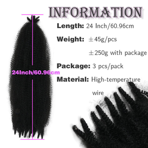 Precio de fábrica, bajo MOQ, venta al <span class=keywords><strong>por</strong></span> mayor, extensiones de cabello sintético 3X hechas a mano, estilo afro kinky Marley Twist, trama única, tipo Yaki, afro kinky - Product Image 3