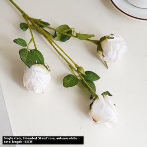 Rose artificielle à bord brûlé à tête unique, fleur en soie faite à la main, décoration de mariage à domicile, décoration d'événement de Pâques, arrangement floral, usine - Product Image 6