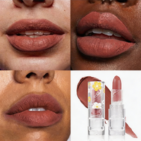 Rouge à lèvres mat non desséchant, couleur transparente avec étui floral mignon, rouge à lèvres pigmenté longue tenue pour usage quotidien