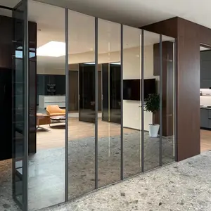 Maison de luxe ouvert Walk In placard cintres système organisateur Triple piste profilé en aluminium coulissant verre miroir porte armoire ensemble