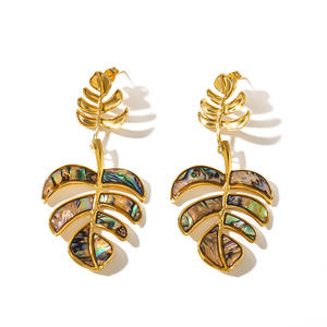 Moda günlük takı önleyin alerji paslanmaz çelik altın doğal <span class=keywords><strong>Abalone</strong></span> Shell yaprak bırak Dangle küpe - Product Image 3