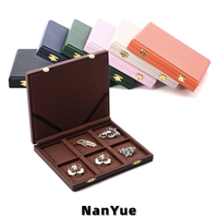 Boîte à bijoux en cuir PU personnalisée avec logo, fermoir doré, doublure en velours, 6 compartiments, boîte de rangement rectangulaire pour bijoux